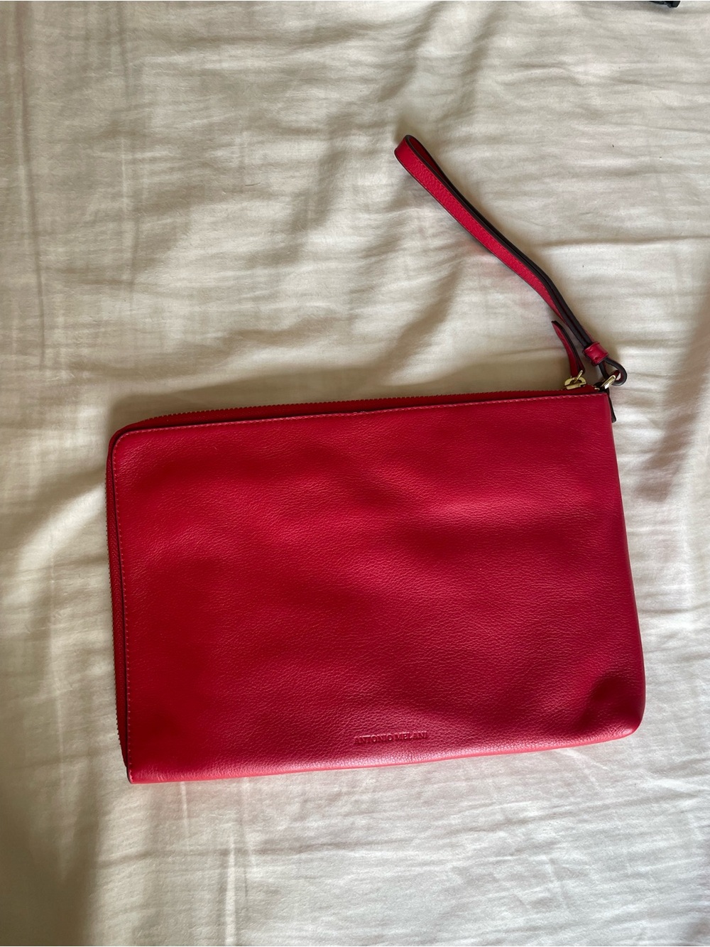 Women's Red Leather Wristlet Clutch - Minimal Zip Pouch
